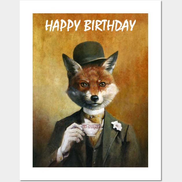 Happy Birthday Vintage Fox Wall Art by mictomart